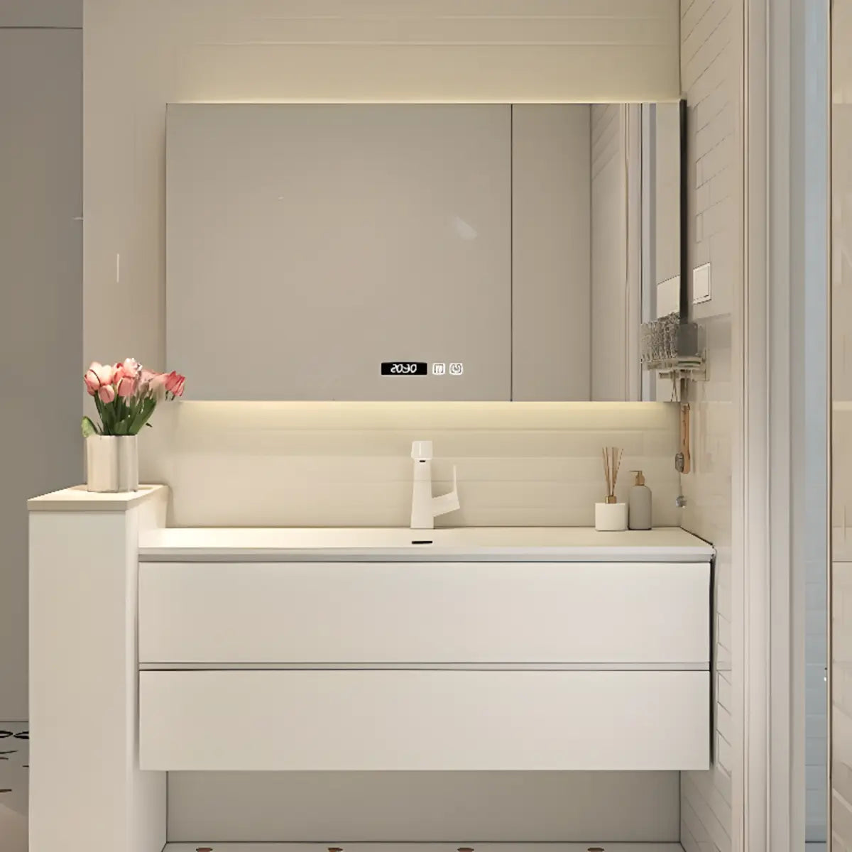 White Acrylic Wall Mounted Bathroom Vanity with Drawers Image - 26