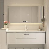 White Acrylic Wall Mounted Bathroom Vanity with Drawers Image - 4