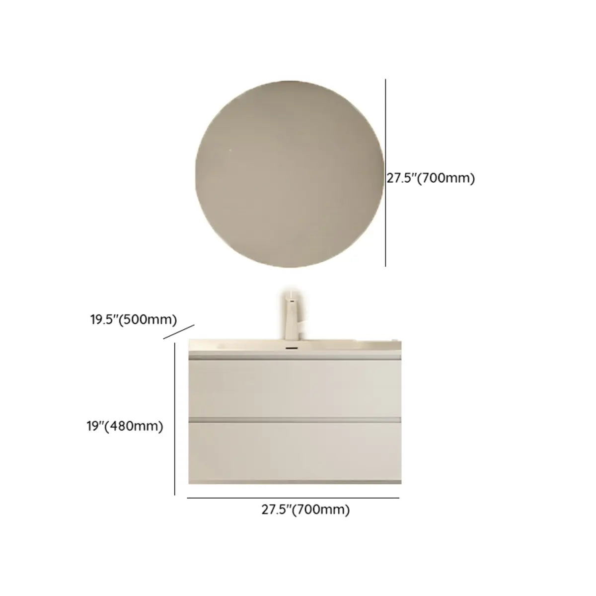 White Acrylic Wall Mounted Bathroom Vanity with Drawers Image - 29