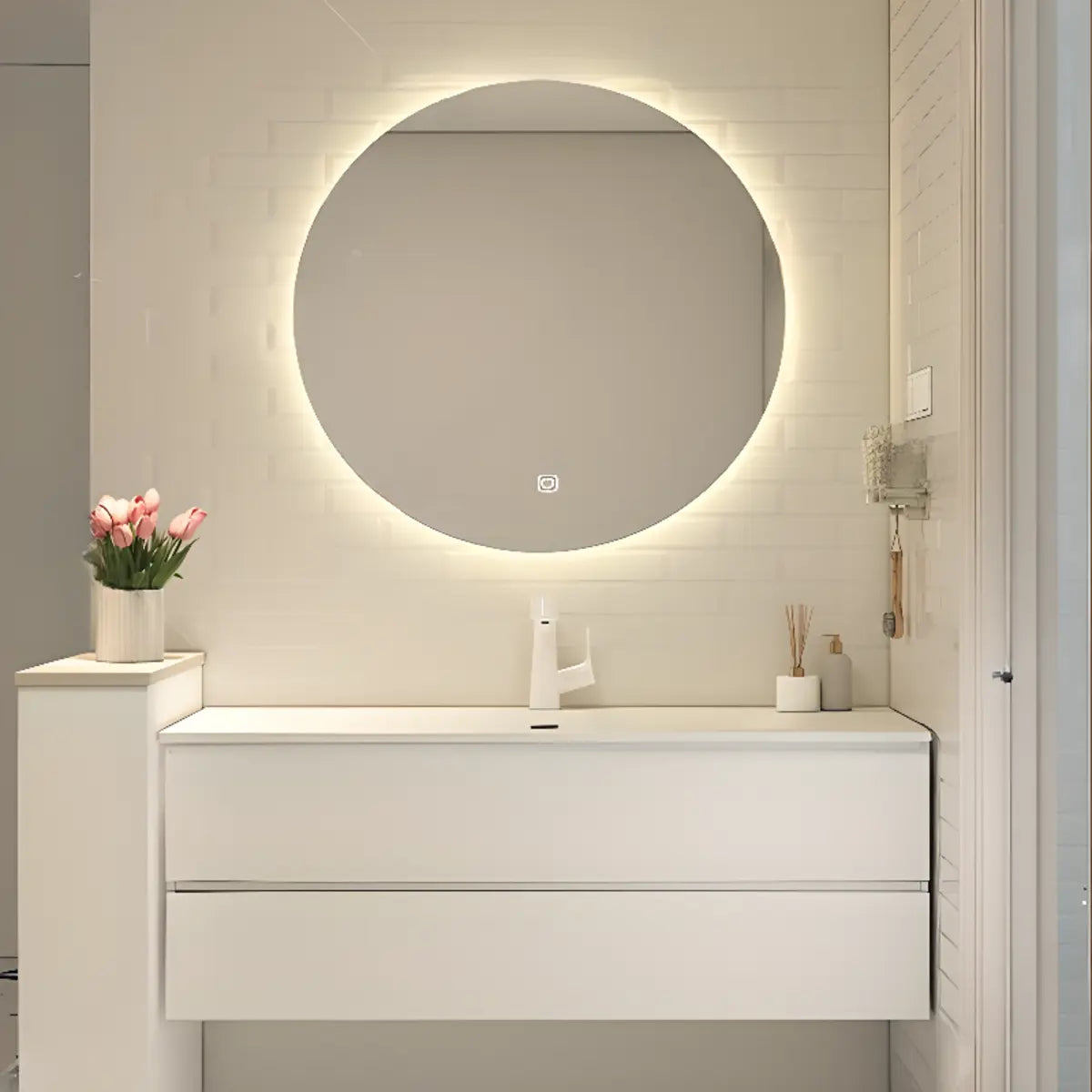 White Acrylic Wall Mounted Bathroom Vanity with Drawers Image - 7