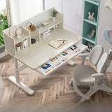 White Adjustable Drawers Hutch T-Shape Standing Desk Image - 1