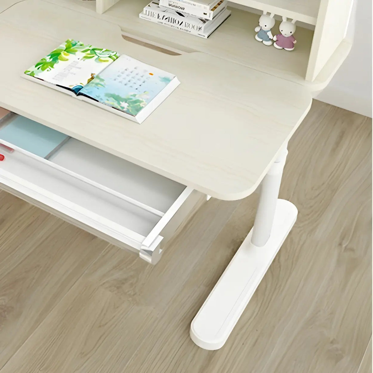 White Adjustable Drawers Hutch T-Shape Standing Desk Image - 11