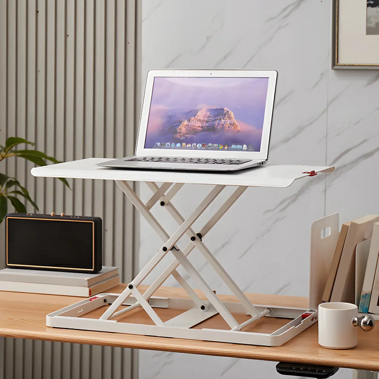 White Adjustable Foldable Steel Standing Desk Converter Image - 1