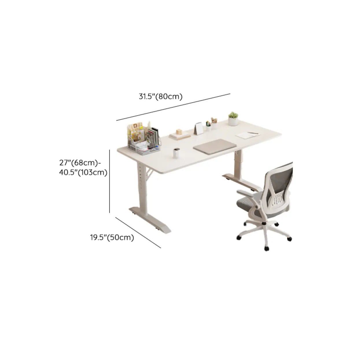 White Adjustable Height Rectangle T-Shape Writing Desk 