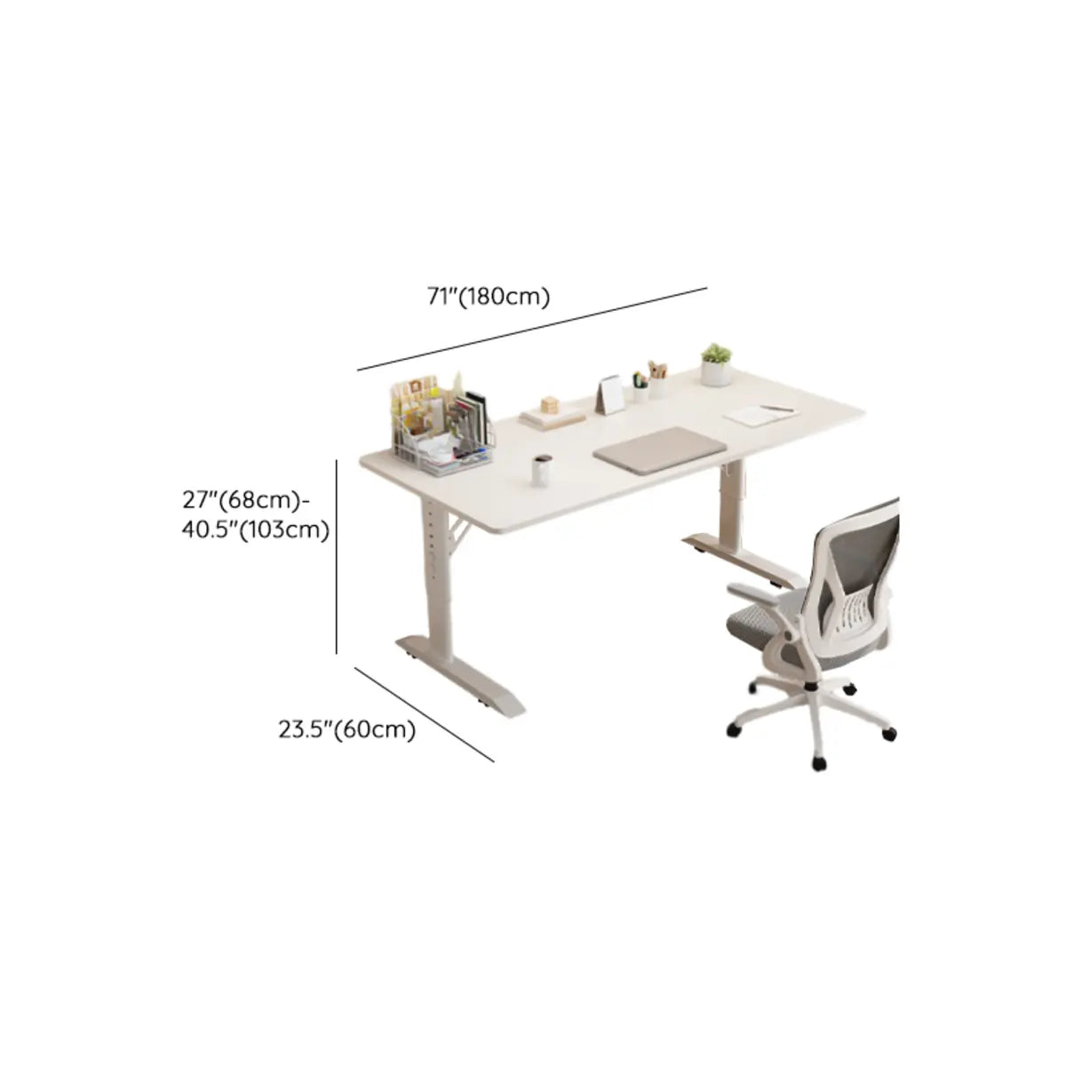 White Adjustable Height Rectangle T-Shape Writing Desk Image - 14