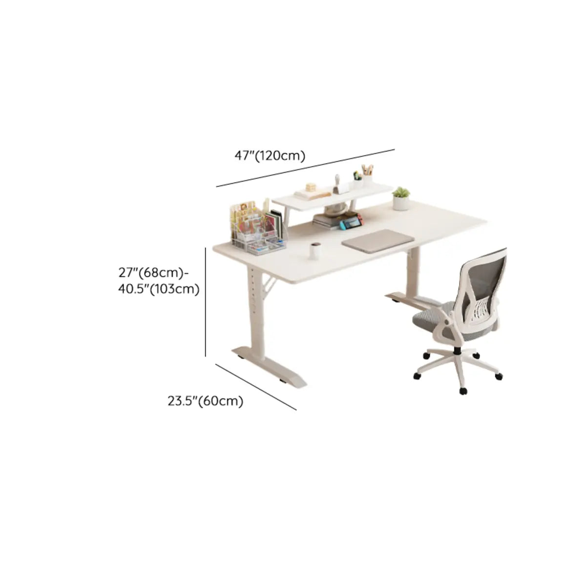 White Adjustable Height Rectangle T-Shape Writing Desk Image - 18