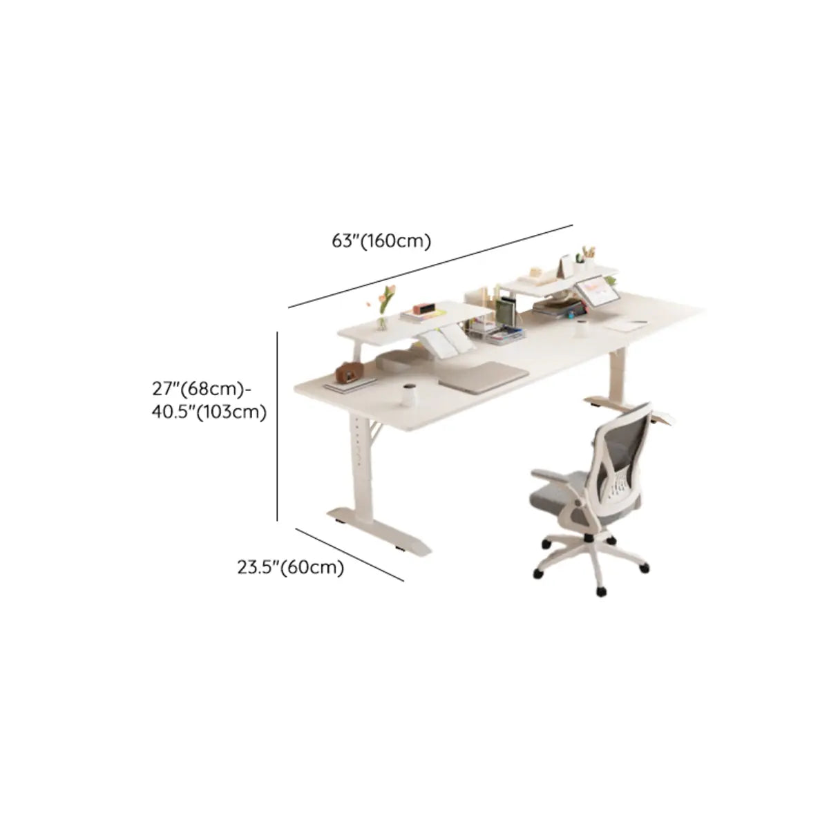 White Adjustable Height Rectangle T-Shape Writing Desk Image - 20