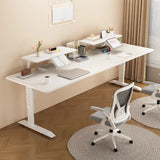 White Adjustable Height Rectangle T-Shape Writing Desk Image - 5