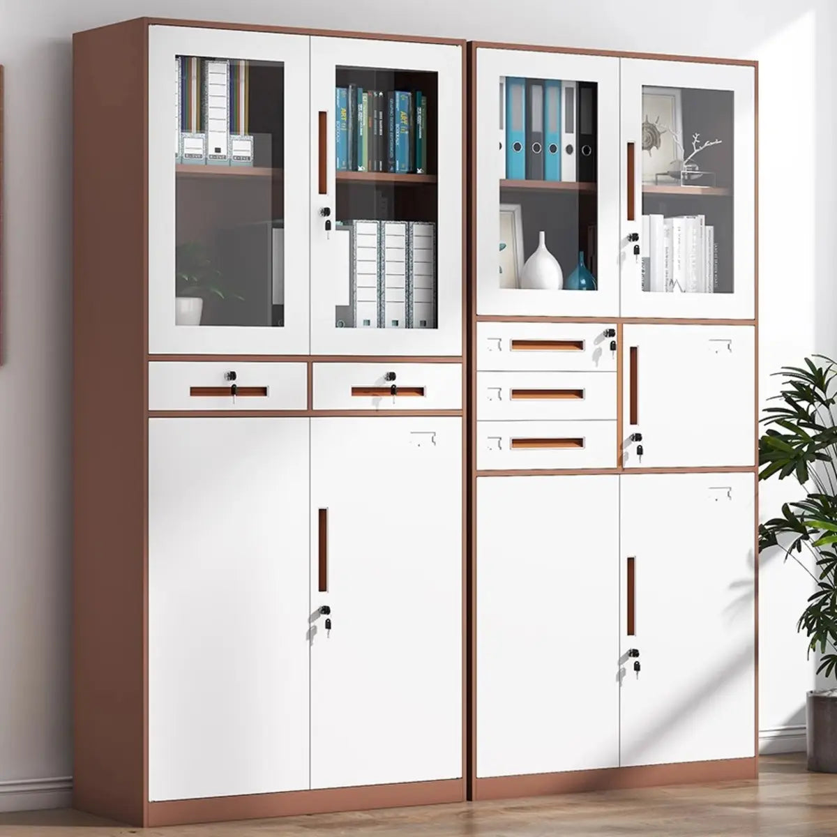 White Adjustable Shelves Lockable Office Storage Cabinet Image - 1