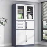 White Adjustable Shelves Lockable Office Storage Cabinet Image - 15