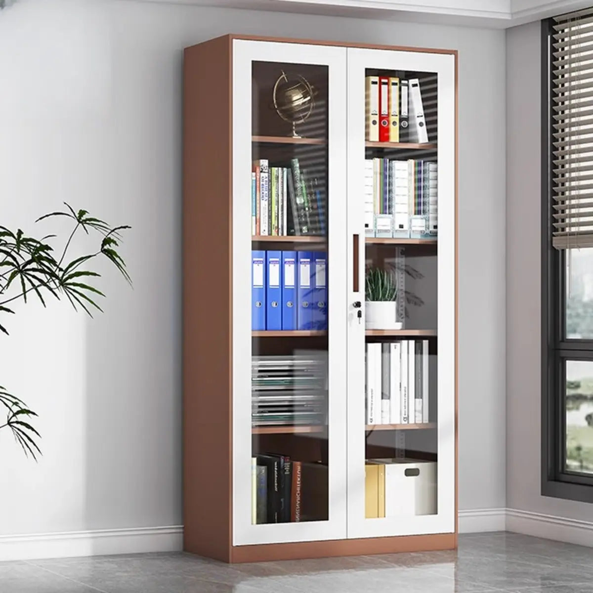 White Adjustable Shelves Lockable Office Storage Cabinet Image - 17