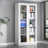 White Adjustable Shelves Lockable Office Storage Cabinet Image - 2