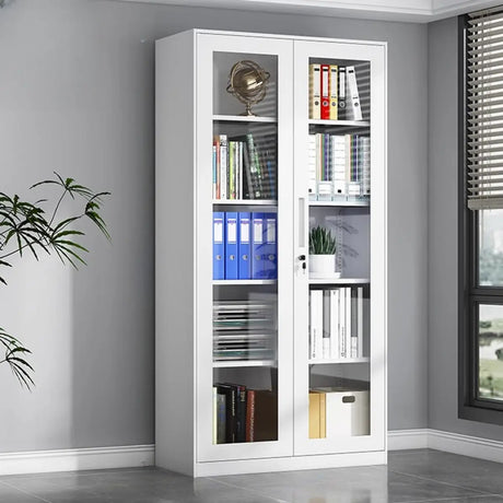 White Adjustable Shelves Lockable Office Storage Cabinet Image - 2