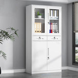 White Adjustable Shelves Lockable Office Storage Cabinet Image - 4