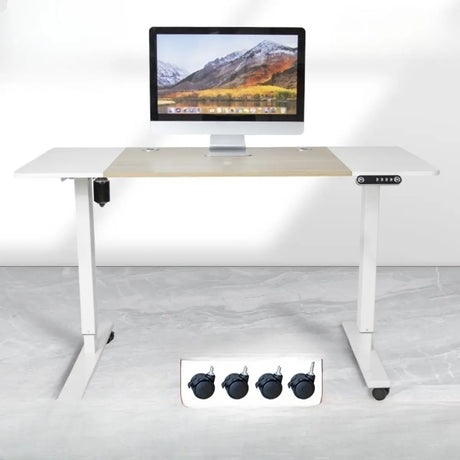 White Adjustable Wood T-Shape Standing Desk Converter Image - 1