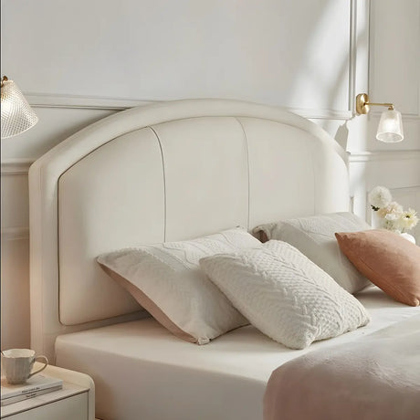 White Arched Upholstered Wood Frame Panel Headboard Image - 2