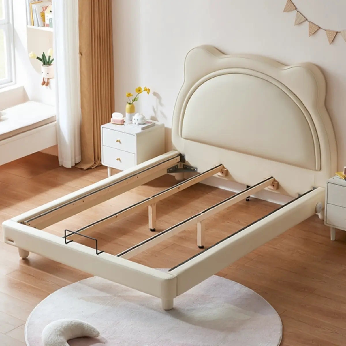 White Bear-Shaped Upholstered Low Clearance Kids Bed Image - 4