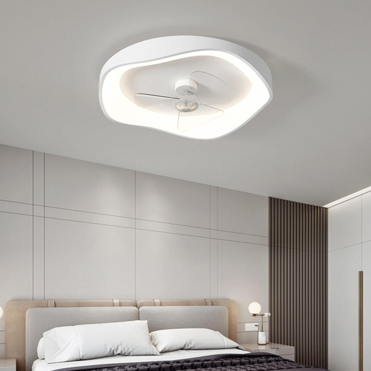 White Bedroom 3 Blades LED Ceiling Fan with Light Image - 14