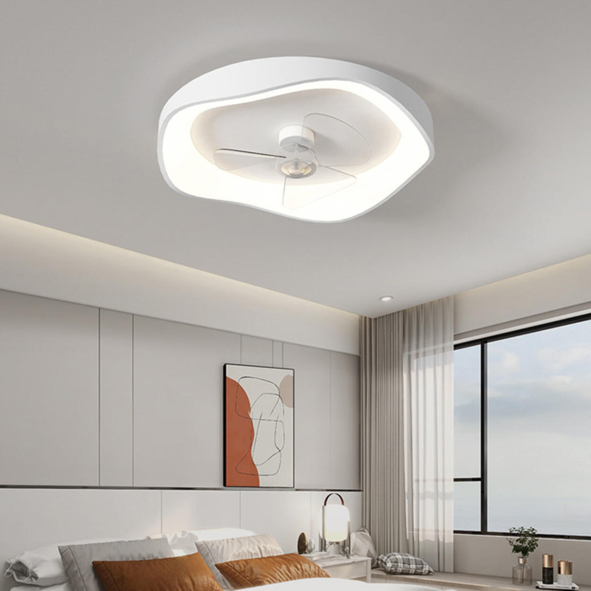 White Bedroom 3 Blades LED Ceiling Fan with Light Image - 15