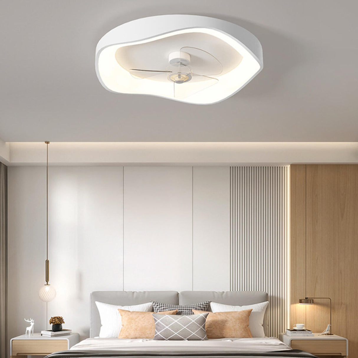 White Bedroom 3 Blades LED Ceiling Fan with Light Image - 3