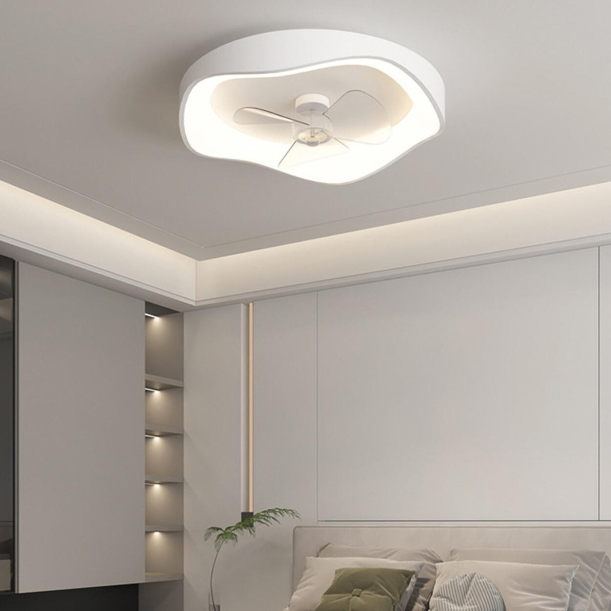 White Bedroom 3 Blades LED Ceiling Fan with Light Image - 4