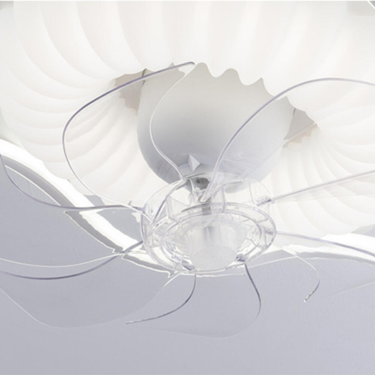 White Bedroom Clear Blades Geometric Ceiling Fan Light Image - 12