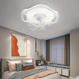 White Bedroom Clear Blades Geometric Ceiling Fan Light Image - 4