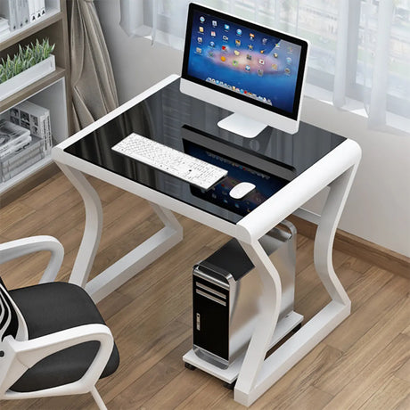 White-Black Glass Top Storage Sledge Computer Desk Image - 1