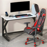 White-Black Stone Rectangular Iron Sled Gaming Desk Image - 3