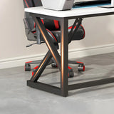 White-Black Stone Rectangular Iron Sled Gaming Desk Image - 8