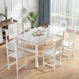 White-Black Wood Rectangle Metal Base Dining Room Set Image - 3