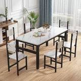 White-Black Wood Rectangle Metal Base Dining Room Set Image - 4