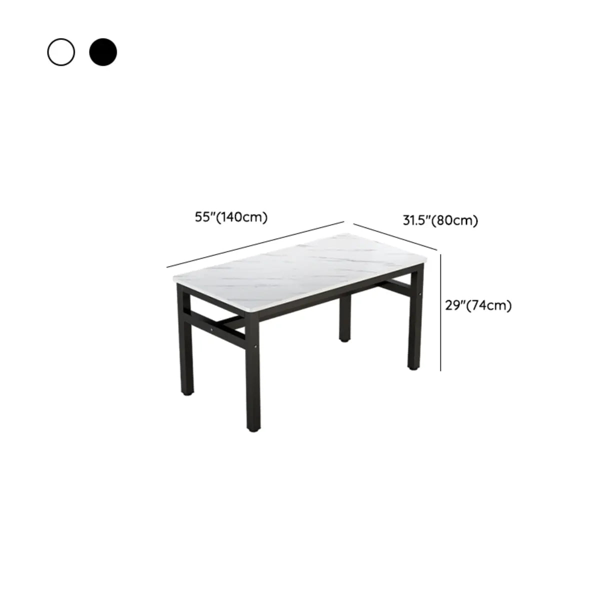 White-Black Wood Rectangle Metal Base Dining Room Set 