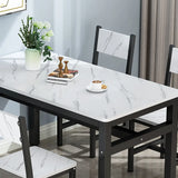 White-Black Wood Rectangle Metal Base Dining Room Set Image - 6