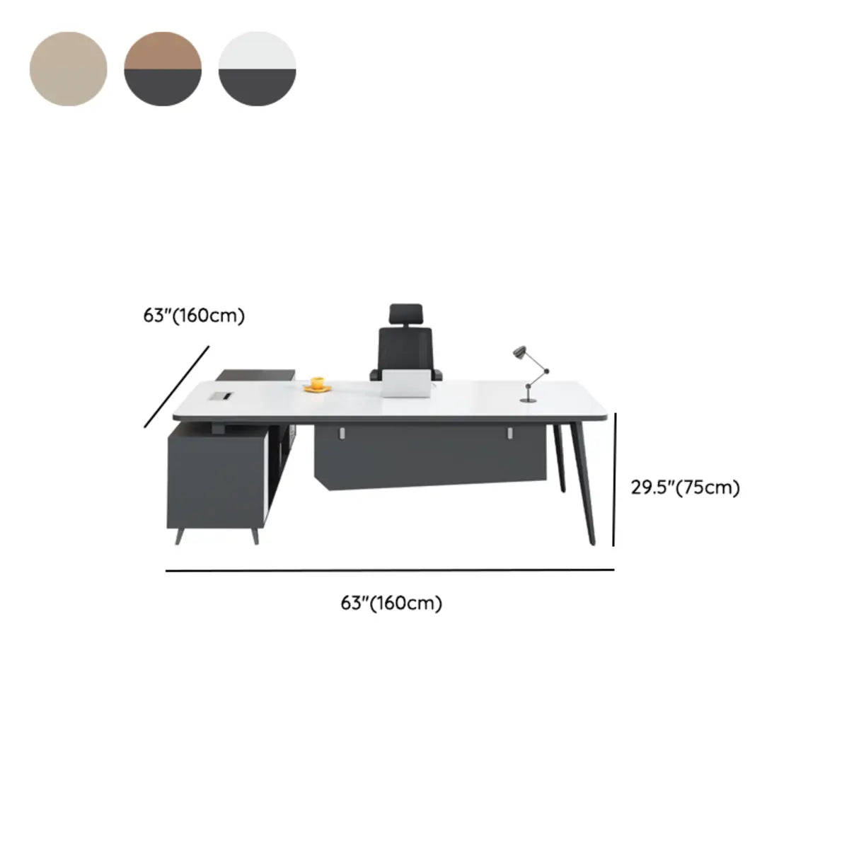 White-Black Wood Shelf Drawers L-Shape Computer Desk 