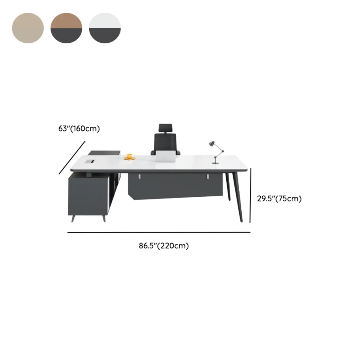 White-Black Wood Shelf Drawers L-Shape Computer Desk Image - 17