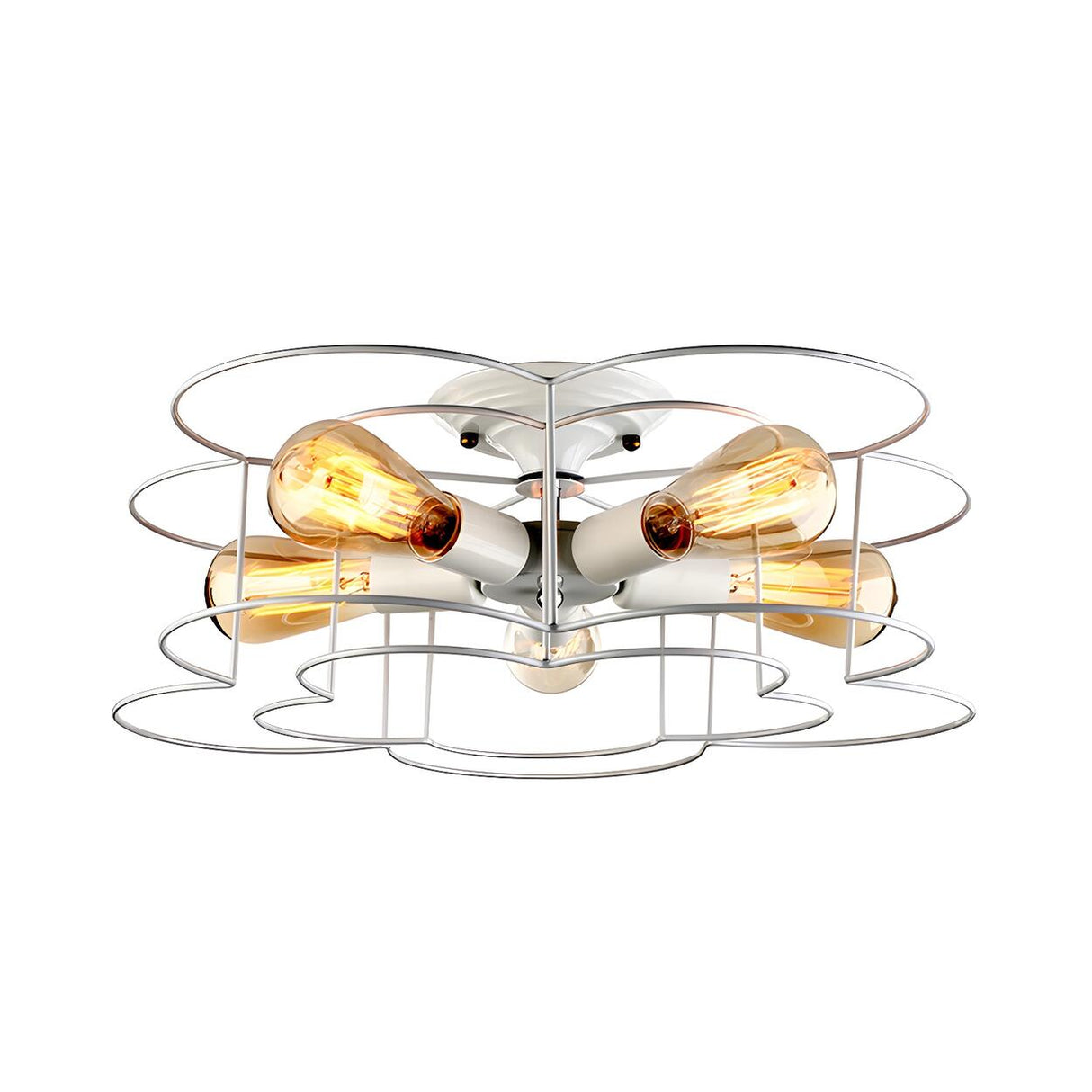 White Bloom-Shaped Wire Caged Flush Mount Light 5-Light Image - 4