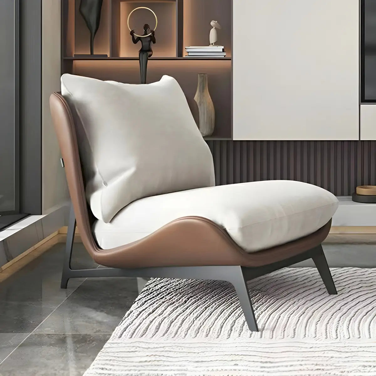 White-Brown Removable Flannel Loose Back Lounge Chair Image - 1