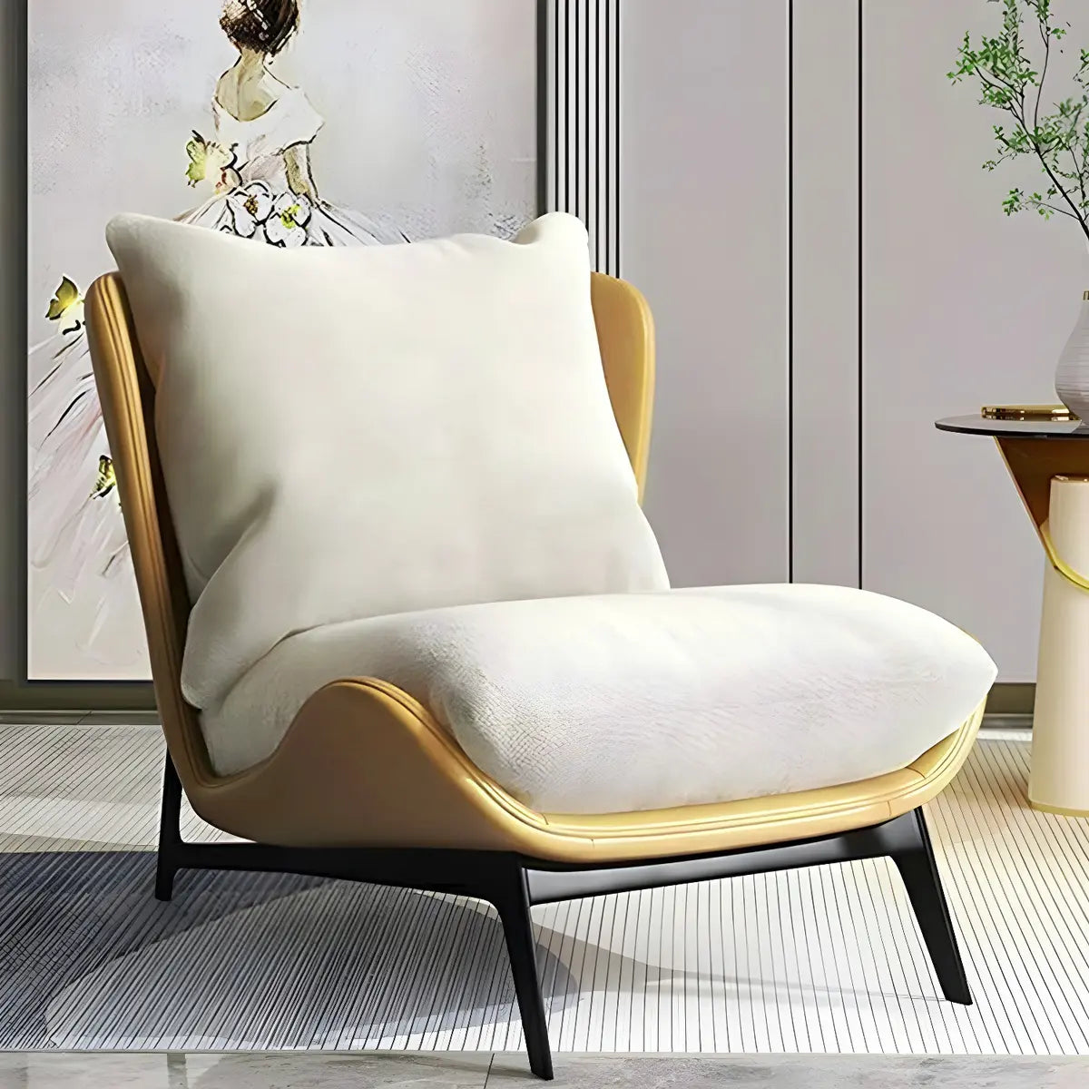 White-Brown Removable Flannel Loose Back Lounge Chair Image - 13