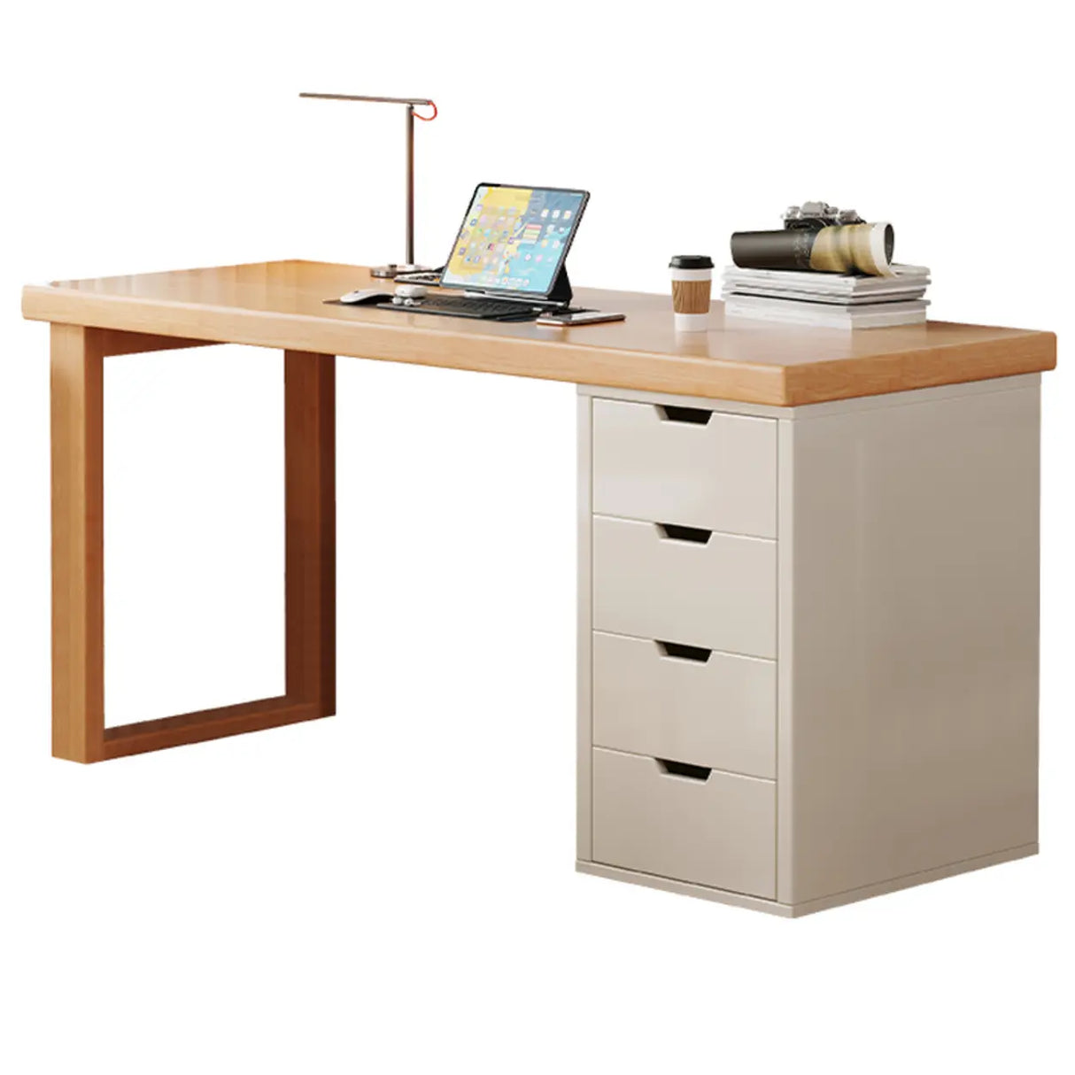 White Butcher Block Soft Close Drawer Computer Desk Image - 5