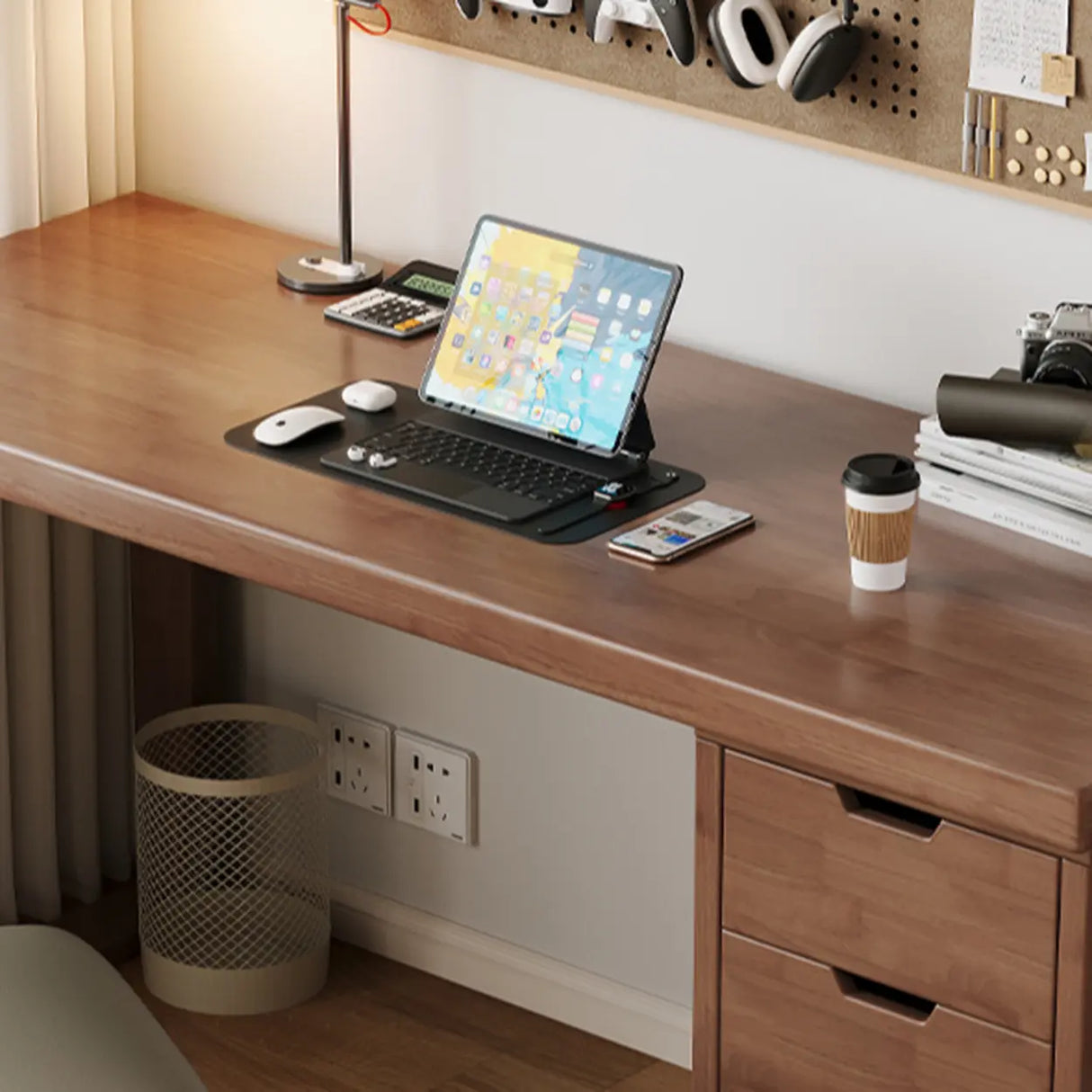 White Butcher Block Soft Close Drawer Computer Desk Image - 9