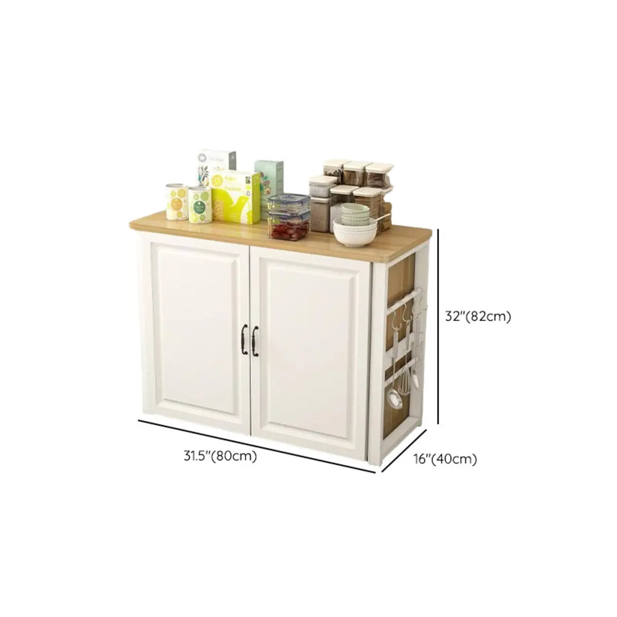 White Cabinet Stationary Rectangle Wood Kitchen Island 