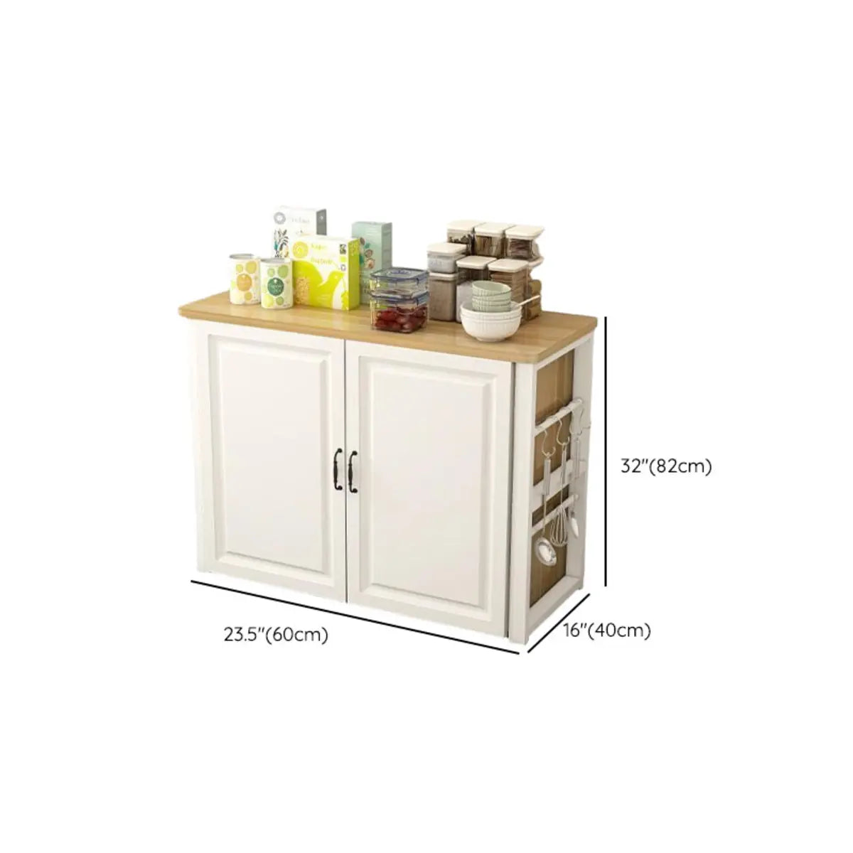 White Cabinet Stationary Rectangle Wood Kitchen Island Image - 12