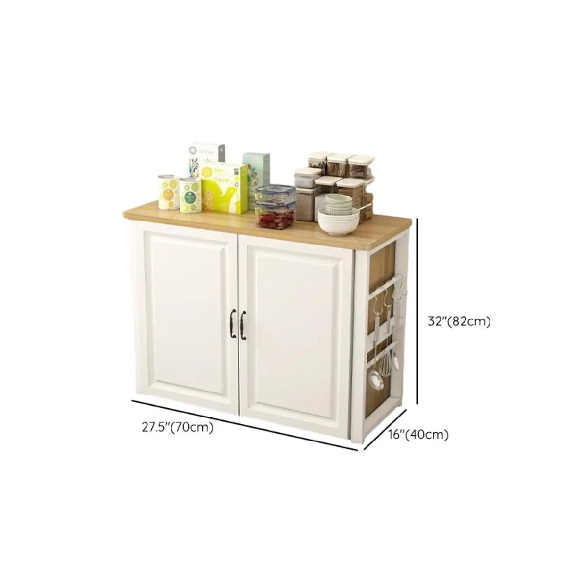 White Cabinet Stationary Rectangle Wood Kitchen Island Image - 15