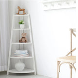 White Casual Corner Ladder Wood Open Display Bookshelf Image - 1