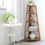 White Casual Corner Ladder Wood Open Display Bookshelf Image - 2