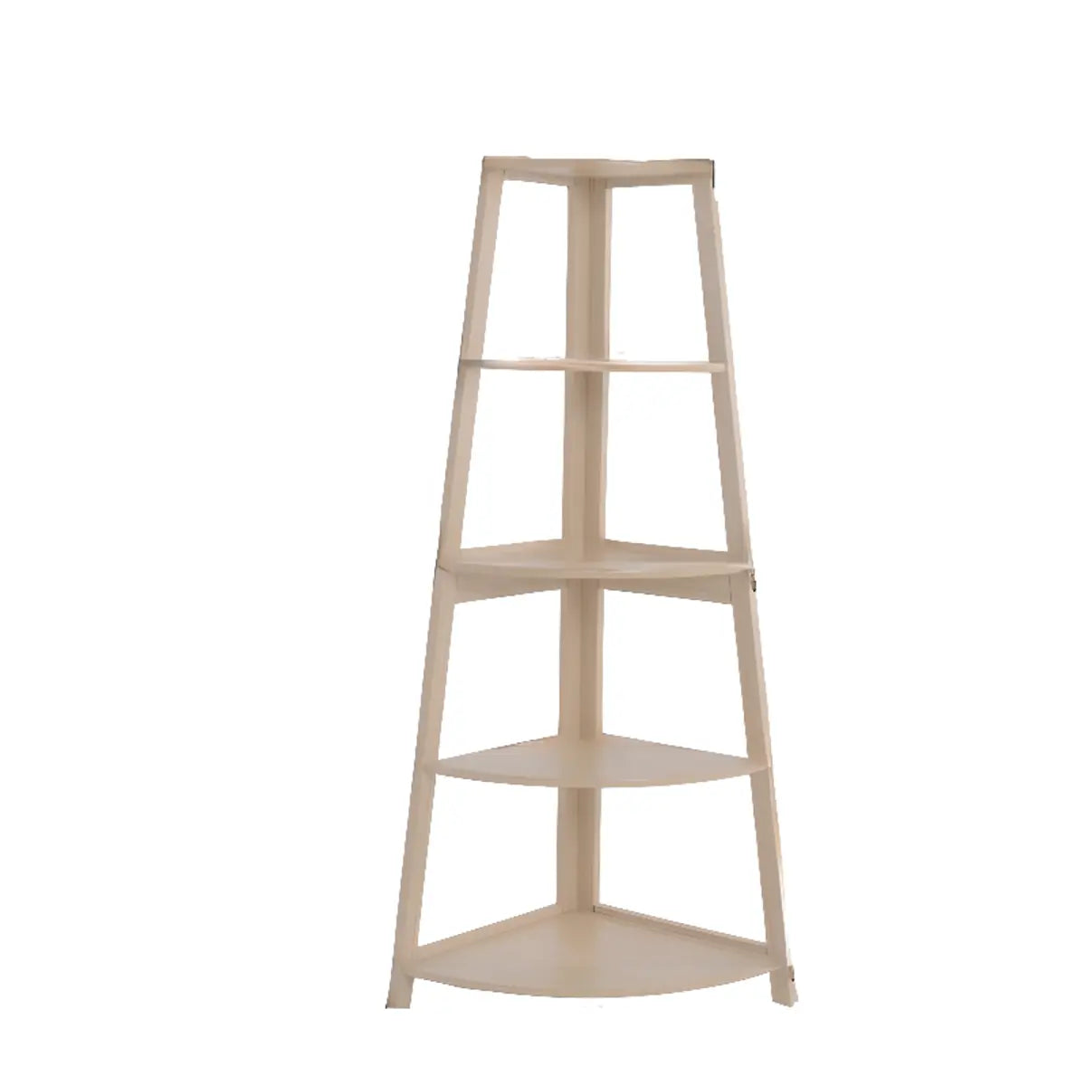 White Casual Corner Ladder Wood Open Display Bookshelf Image - 5