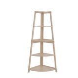 White Casual Corner Ladder Wood Open Display Bookshelf Image - 5