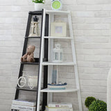 White Casual Corner Ladder Wood Open Display Bookshelf Image - 7