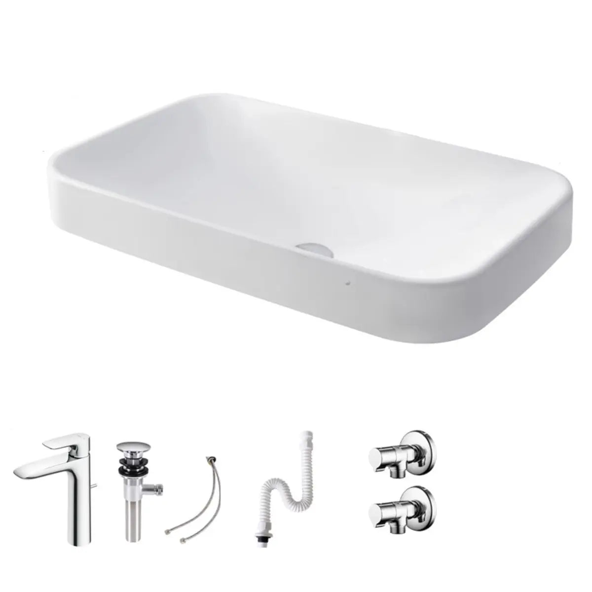 White Center Trapway Vitreous China Rectangle Bowl Sink Image - 13